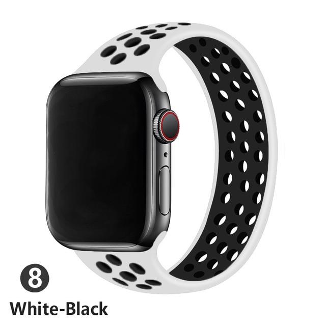 Watchbands white black / 38mm or 40mm / S Strap for Apple Watch Band 44mm 40mm 38mm 42mm watchbands Elastic Belt Silicone bracelet Solo loop for iWatch Series 3 4 5 SE 6|Watchbands|