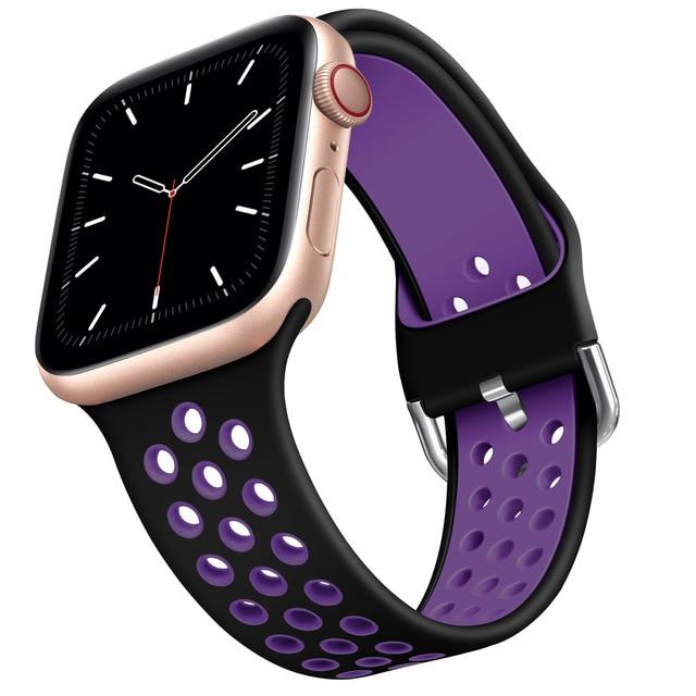 Watchbands Black purple / 38mm or 40mm  SM Apple Watch Sport Band Series 6 5, Breathable Soft Silicone Strap iWatch 38mm 40mm 42mm 44mm Men Women Waterproof Wristband |Watchbands|