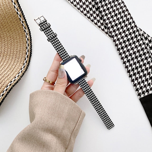 Nylon Strap for Apple Watch Band Series 7 6 5 4 Houndstooth Watchband