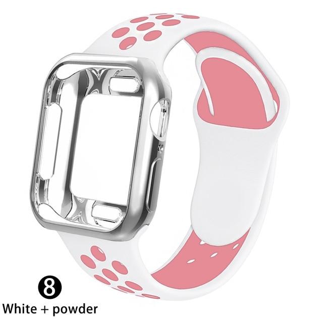 Watchbands White pink / 38MM S M Case+strap for apple watch 5 band 44mm 40mm 42mm 38mm sports silicone bracelet wristband for iwatch series 5 4 3 2 1 Accessories|Watchbands|