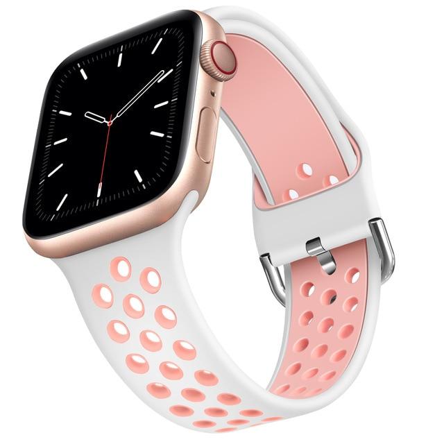 Watchbands White pink / 38mm or 40mm  SM Apple Watch Sport Band Series 6 5, Breathable Soft Silicone Strap iWatch 38mm 40mm 42mm 44mm Men Women Waterproof Wristband |Watchbands|