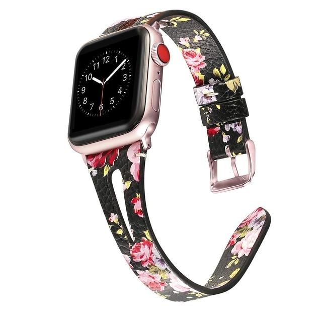 Watchbands pink-flower / 38mm Leather Bracelet For Apple Watch Band 42/38mm 44/40mm Series 6 SE 5 4 3 For Apple Watch Strap iWatch Watchband women/Men|Watchbands|