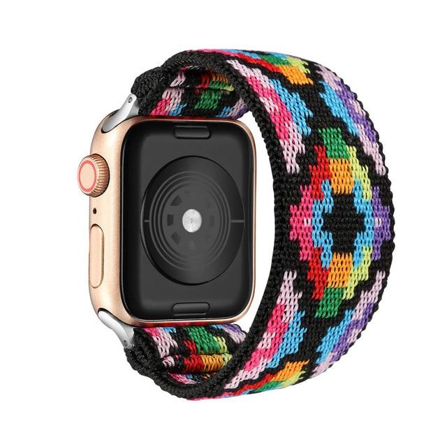 Watchbands boho multicolor / 38mm 40mm S-M Elastic Nylon Solo Loop Strap for Apple Watch Band 6 38mm 40mm 42 mm 44 mm for Iwatch Series 6 5 4 3 2 Watch Replacement Strap|Watchbands|