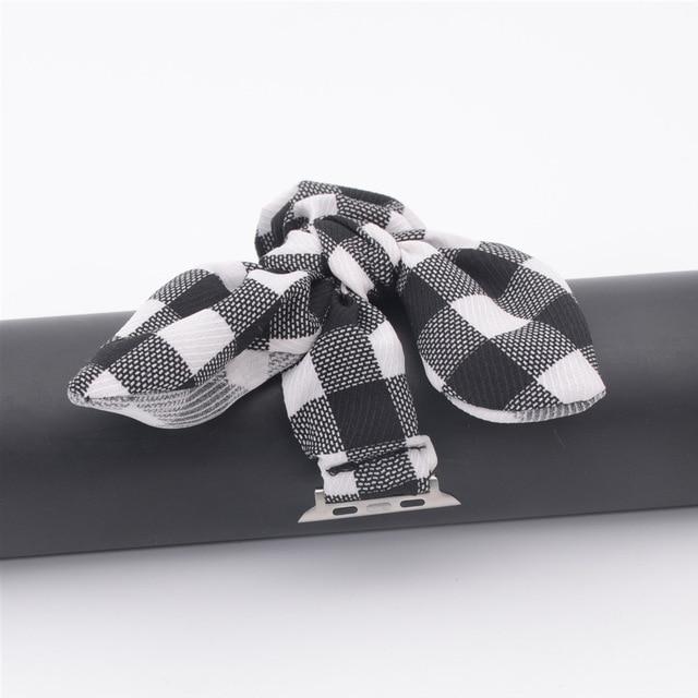 Watchbands black white lattice / 38mm /40mm Black red print Victorian Rose ribbon knot band, apple watch band elastic scrunchies straps 38 40 42 44 mm series 5 4 3