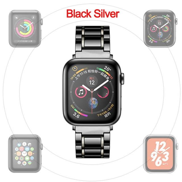 Watchbands Black silver / 38mm or 40mm Luxury Ceramic and Steel Strap For Apple Watch Band Series 6 5 4 Bracelet iWatch 38mm 40mm 42mm 44mm Butterfly Clasp Wristband Watchbands
