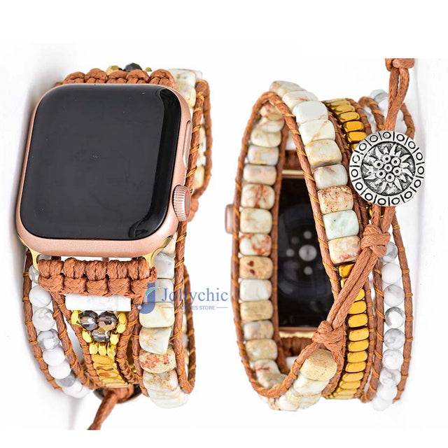 Custom Made Luxury Black M.C.M Leather Apple Watch Band for Apple Watch Series 8 7 6 SE 5 4 3 2 1 Apple Watch Ultra 44mm Black | CeliniDesign