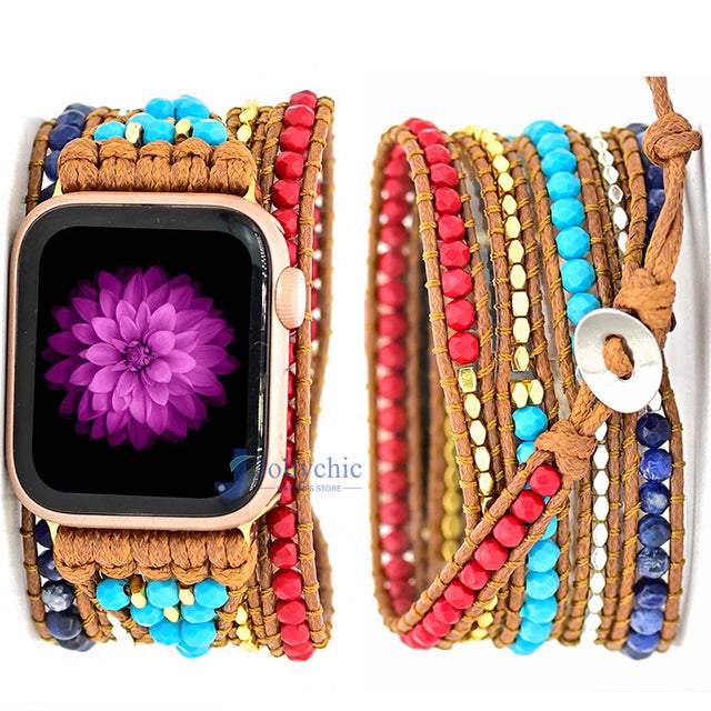 Natural Handmade Red Jasper Apple Watch Band, Large: 7.2 - 8.1 inch Wrist Size / 38 - 41 mm Watch Face