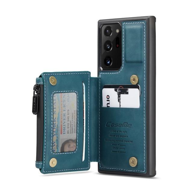 Flip Cases Blue / for Note 20 CaseMe Retro Back Case For Samsung Galaxy Note 20 Ultra S20 5G Leather Case Card Slots Zipper Wallet Back Case Stand Back Cover|Flip Cases|