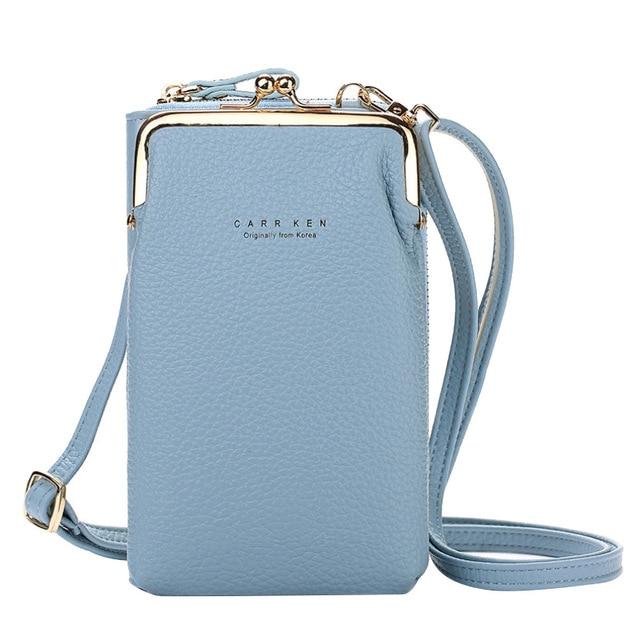 Home Blue Brand Crossbody Bags Touch Screen Cell Phone Purse Bag Smartphone Wallet Metal Leather Shoulder Strap Handbag Women Bag