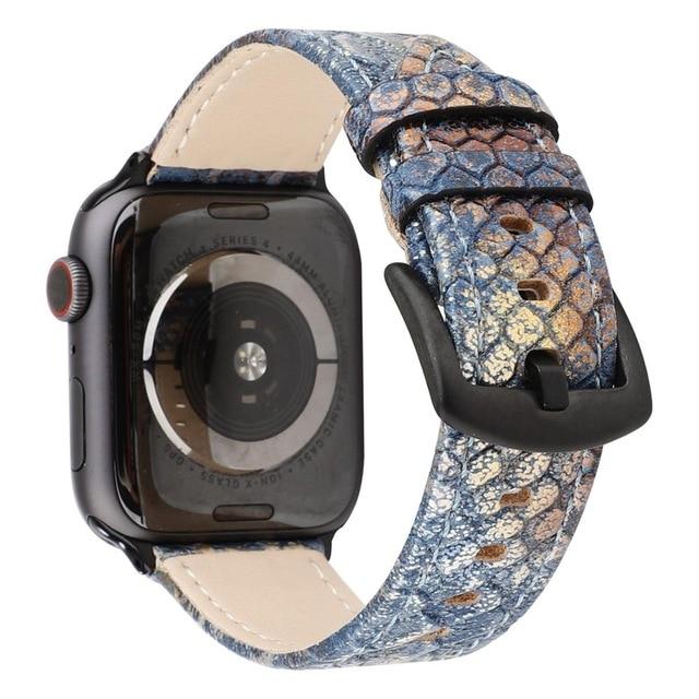 Watchbands Blue / 38mm 40mm Snake pattern watch band for apple watch 5 44 mm 40MM Leather Bracelet Band Snake Skin Sports Watch Strap Men Wrist Band 38 42mm|Watchbands|