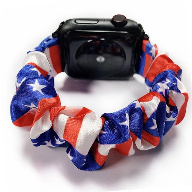 Watchbands star flag / 38mm or 40mm Scrunchie Elastic Watch Straps for iwatch Bracelet 6 5 4 3 40 44mm Watchband for Apple Watch 6 5 4 3 2 38mm 42mm Band Christmas|Watchbands