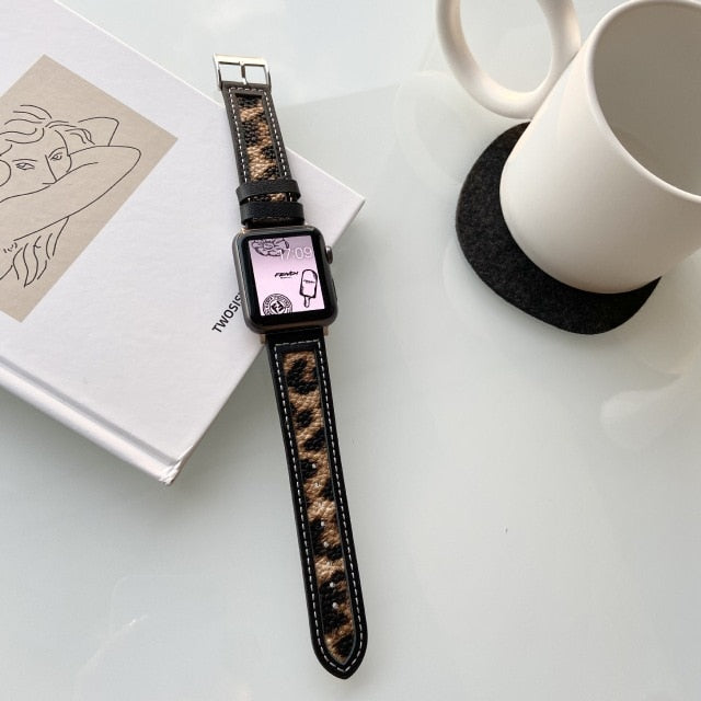 Luxury Leather Strap For Apple Watch Band Series 7 6 5 4 Leopard Lattice  Nylon Women Wrist Belt iWatch 38/40/41mm 42/44/45mm |Watchband