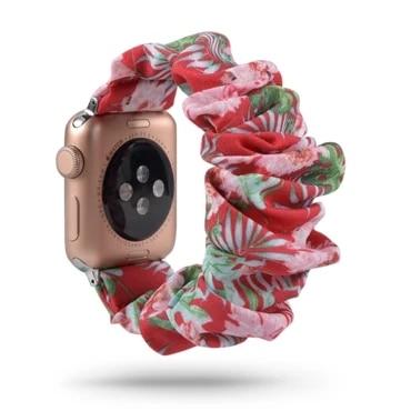 Watchbands Tropical Red Crush / 38MM or 40MM Copy of Scrunchie Elastic Watch Band for Apple Watch 38mm 40mm 42mm 44mm sport nylon strap for iwatch Series 6 5 4 3 2 1 Bracelet Fabric - USA Fast Shipping