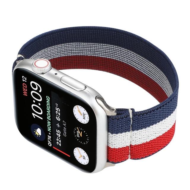 Watchbands Blue white red / 38mm / 40mm Bestseller Mens Elastic Black solid color nylon cotton stretch apple watch band, iwatch large, extra large strap l xl 38/40mm 42/44mm Sale