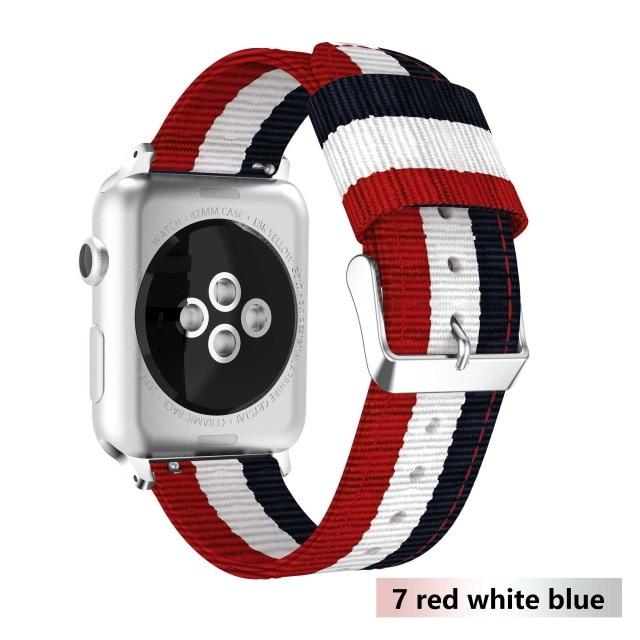 Watchbands Blue white red / 38mm or 40mm Nylon strap for Apple watch band 44mm 40mm iWatch band 42mm 38mm Stripe belt watchband bracelet apple watch series 3 4 5 se 6|band for apple watch|nylon strap watch bandswatch band