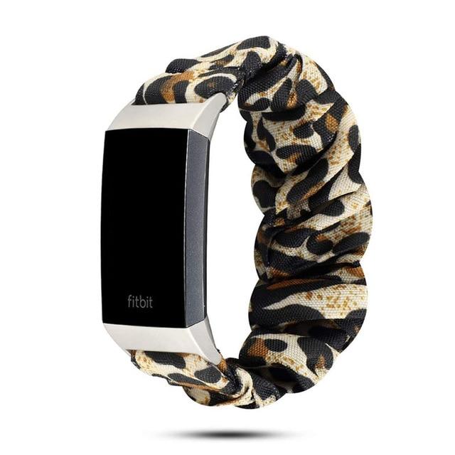 Watchbands light Leopard / Fitbit Charge 3 Scrunchies Buffalo Plaid Checkered Black White Gingham Watch Band For Fitbit Charge 4 3, Women Soft Elastic Sport Bracelet ladies Watchband
