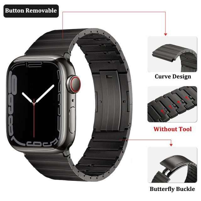 Titanium Alloy Luxury Band for Apple Watch 8 7 41 45mm Ultra 49mm Strap Link Bracelet for iWatch Series 6 5 4 3 SE 38 40 42 44MM| |