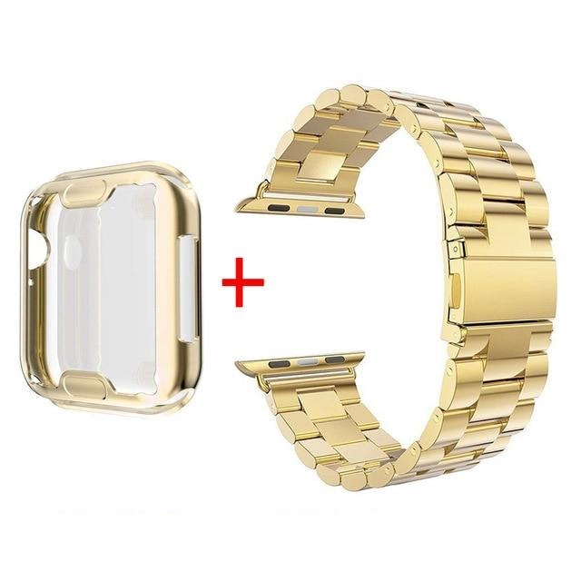 Watchbands Gold Case- Gold / 38mm Case+Strap For Apple Watch band 42mm 38mm Correa Stainless Steel Bracelet band For Apple Watch 44mm 40mm SE Series 6 5 4 3 2 1|Watchbands|