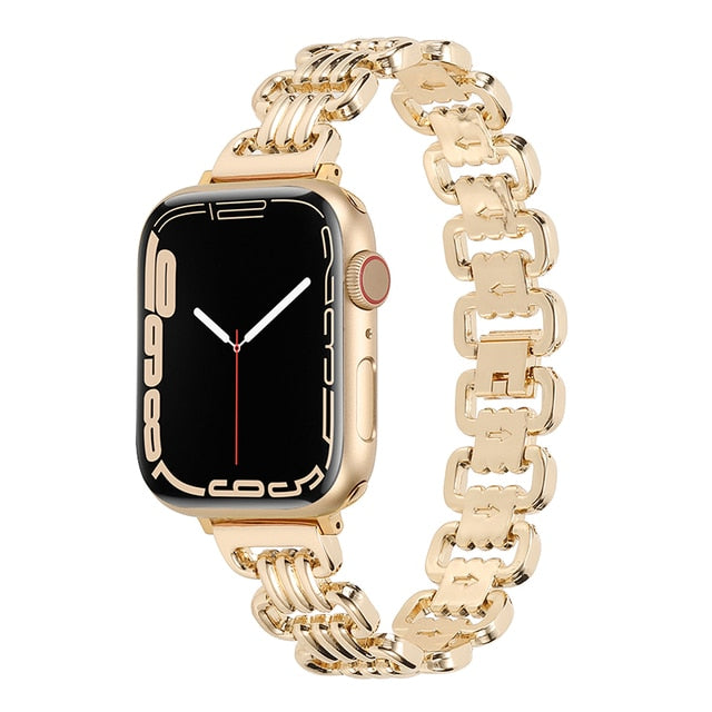 44mm 40mm Luxury Watch Strap For Apple Watch Band 6 5 Se 49mm 45mm Gold  Stainless