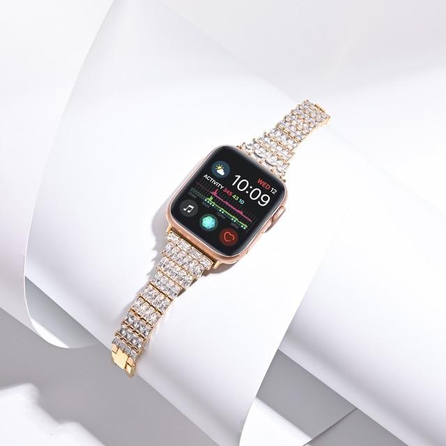 Watchbands Gold / 38mm Diamond Strap For Apple Watch Band 44mm 40mm Luxury Metal Bracelet for iwatch series 6 SE 5 4 3 2 42mm 38mm Women wrist strap|Watchbands|