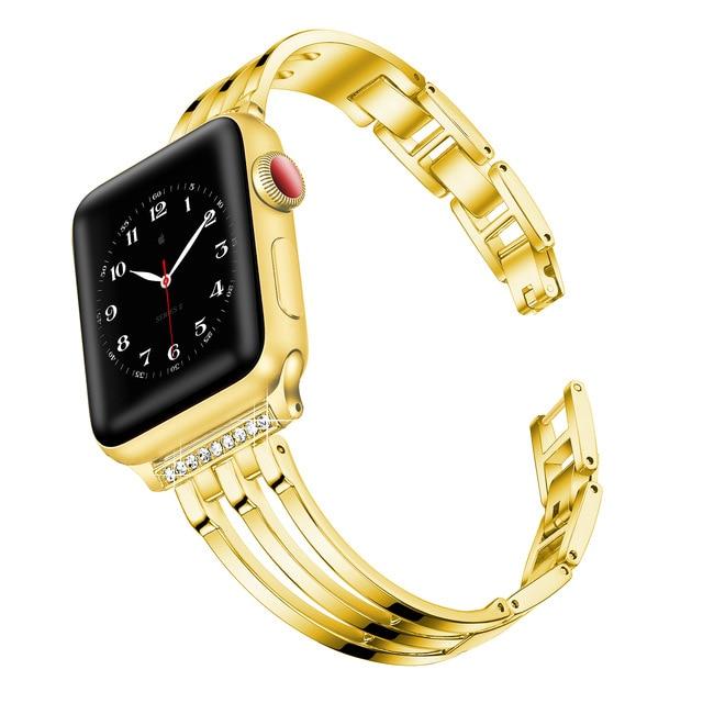 Watchbands Gold / 38MM and 40MM Strap for Apple Watch Band 6 5 SE 4 3 42 44 38mm 40mm Luxury Diamond Stainless Steel Bracelet Metal for Iwatch Series Watchband|Watchbands|