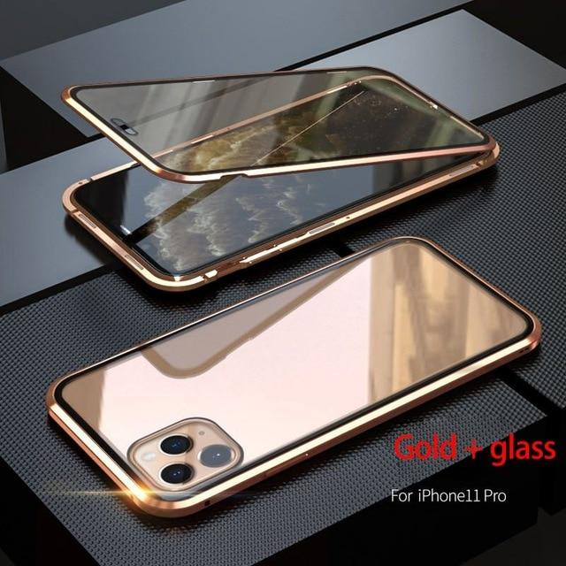 Fitted Cases For iPhone 7 8 / Gold Anti Peeping Magnetic Case for iPhone 12 11 pro X XR XS MAX Clear Tempered Glass Metal Bumper Full Body Protection Privacy Cover|Fitted Cases|