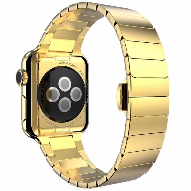 Watchbands Gold / 38mm or 40mm Blue Stainless Steel Link Bracelet Band for Apple Watch Series 6 SE 5 4 3 40mm 44mm For iwatch 6 5 WatchBand Strap Replacement|Watchbands|