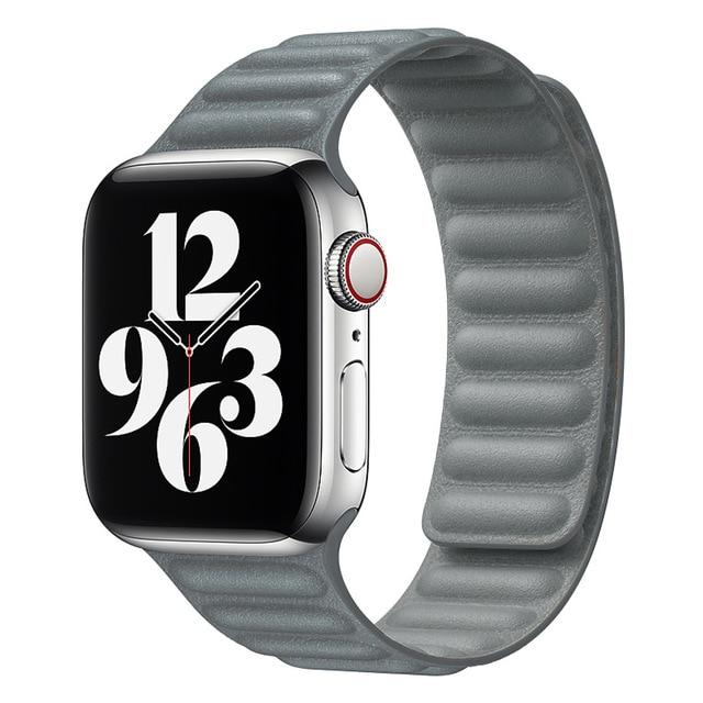 Watchbands Gray / 38mm or 40mm Apple Watch Series 6 5 4 Watchband, Magnetic Leather Link Loop Strap
