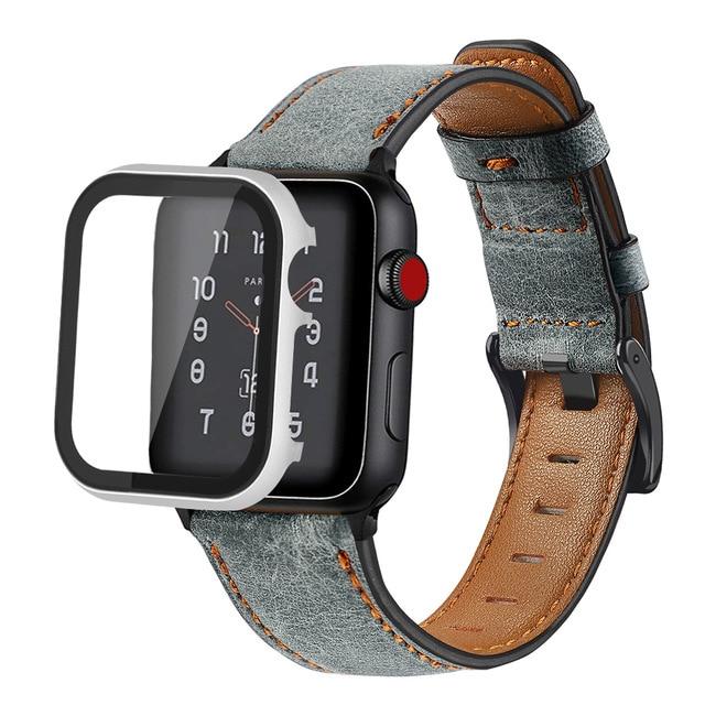 Watchbands Gray / 38mm case+Retro Cow Leather strap for Apple watch band 44 mm 40mm iWatch band 42mm 38mm watchband bracelet Apple watch 5 4 3 44mm|Watchbands|