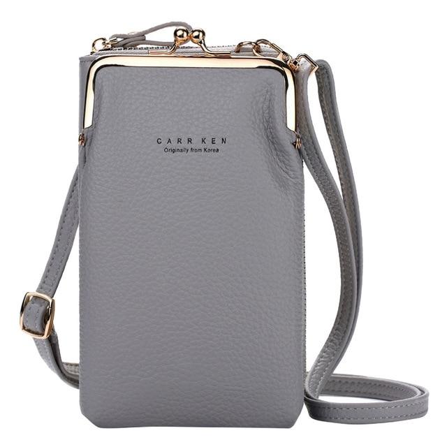 Home Gray Brand Crossbody Bags Touch Screen Cell Phone Purse Bag Smartphone Wallet Metal Leather Shoulder Strap Handbag Women Bag