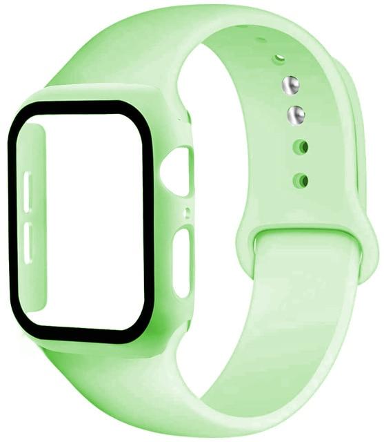 Watchbands Mint / 38mm  S--M Strap+Glass+Case for Apple Watch Band 44mm 40mm iWatch band 42mm 38mm silicone bumper+bracelet for apple watch 6 band 5 4 3 2 SE|Watchbands|