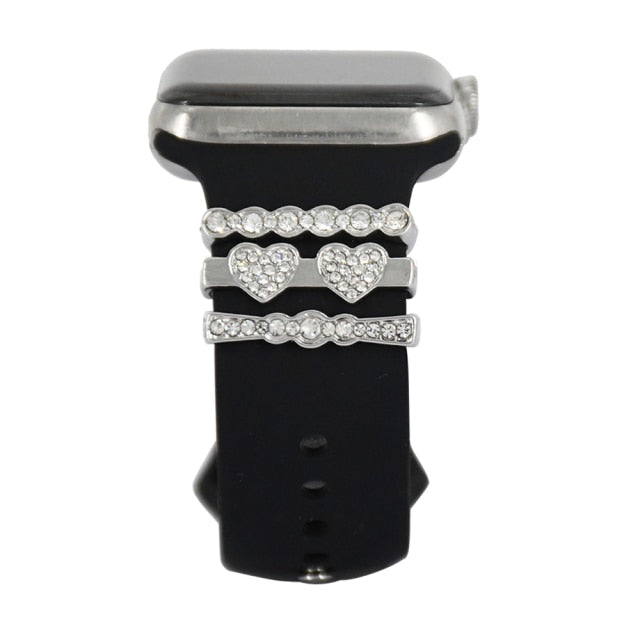 Metal Charms Ring Diamond Ornament iWatch Bracelet Silicone Strap