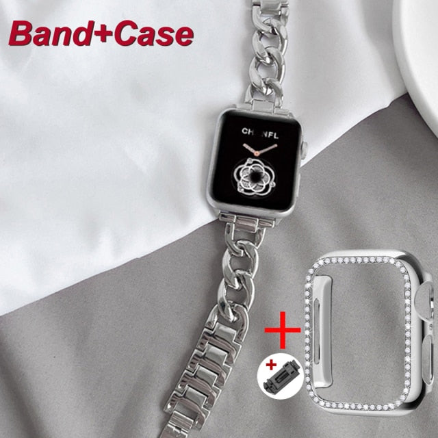 Luxury Band for Apple Watch Series 8 Women Lady Diamond Steel Bracelet