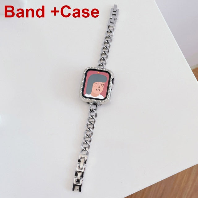 Women Slim Premium Steel Strap For Apple Watch Band Series 7 6 5 4 Diamond Case For iWatch 38mm 40mm 42mm 44mm 45mm Chain Bracelet |Watchband|