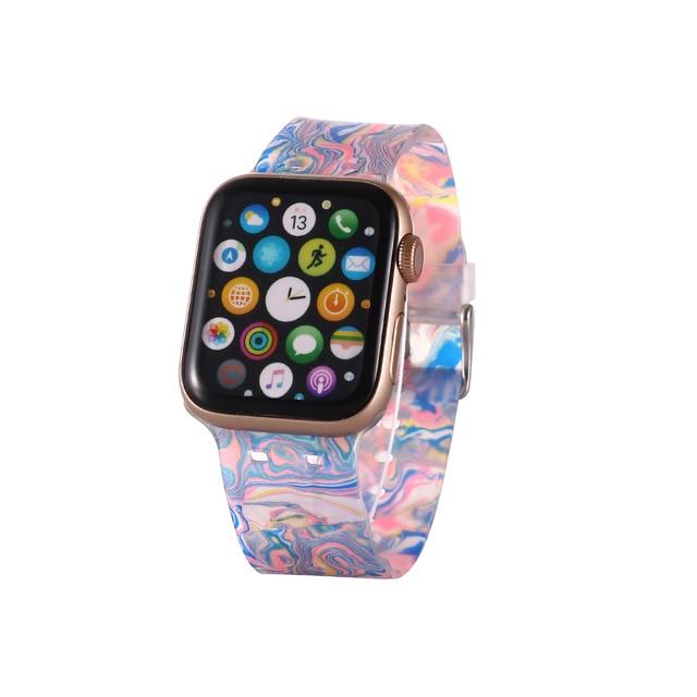 Watchbands Marbling pink / 38 40mm Silicone Watch Band for Apple Watch Se 6 5 4 3 Strap 44 40mm Painted Pattern Sport Strap for Iwatch Series Watch Band 42mm 38mm|Watchbands|