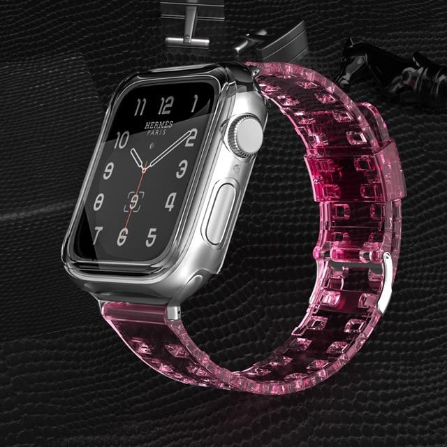 Watchbands Pink / 38mm Cover Case + Band Transparent silicone Sport Watch Band straps for Apple Watch series 6 5 4 3 bracelet for Iwatch 44mm 40mm 42mm|Watchbands|