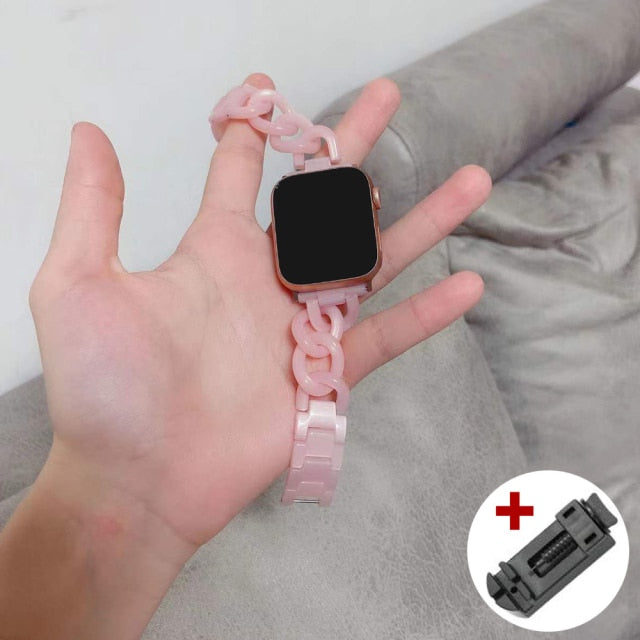 www. Luxury Strap for Apple Watch Band Series 8 7 6 5 Resin Lady Bracelet Band Color: Transparent, Band Width: 42mm / 44mm / 45mm / 49mm