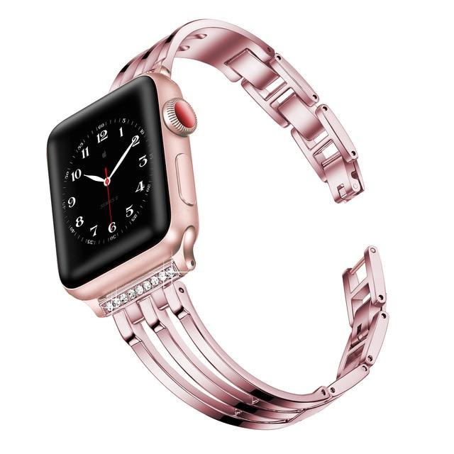 Watchbands Pink / 38MM and 40MM Strap for Apple Watch Band 6 5 SE 4 3 42 44 38mm 40mm Luxury Diamond Stainless Steel Bracelet Metal for Iwatch Series Watchband|Watchbands|