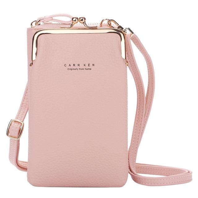 Home Pink Brand Crossbody Bags Touch Screen Cell Phone Purse Bag Smartphone Wallet Metal Leather Shoulder Strap Handbag Women Bag