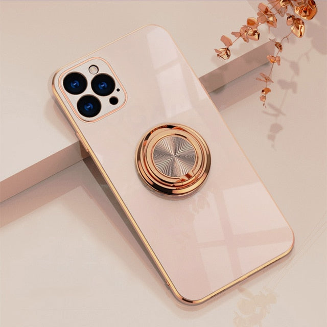 Luxury Plating Ring Case For iPhone 12 11 Pro Max XS XR X 7 8 Plus iPhone11 11Pro Soft Silicone Phone Holder Covers funda Coque |Phone Case & Covers|
