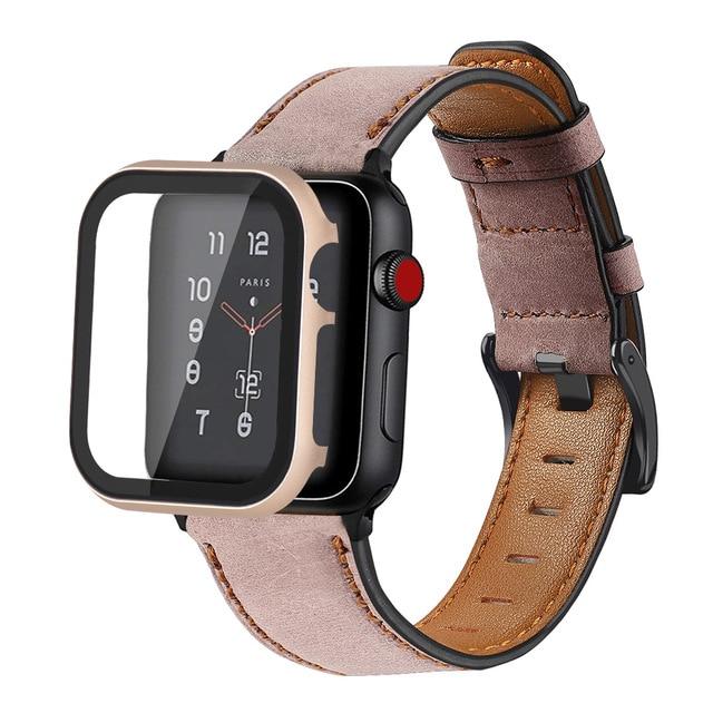 Watchbands Pink / 38mm case+Retro Cow Leather strap for Apple watch band 44 mm 40mm iWatch band 42mm 38mm watchband bracelet Apple watch 5 4 3 44mm|Watchbands|