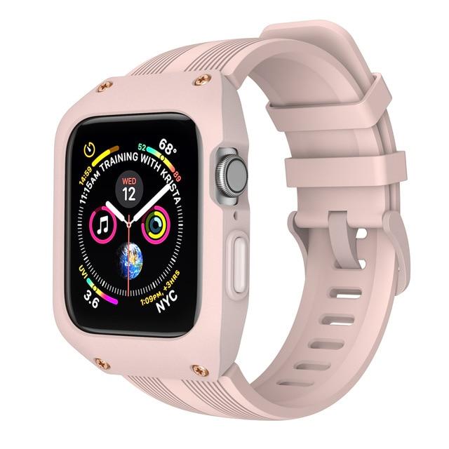 Watchbands Pink / 44mm series 5 4 Case + strap Waterproof Apple Watch protective band, fits iWatch nike water sports Silicone bracelet Watchbands Series 5 4 3 38/40 42/44 mm|