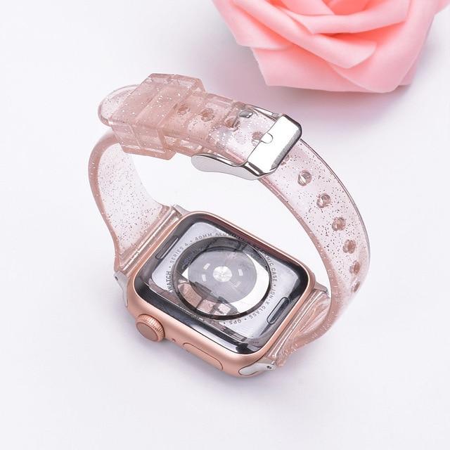 Watchbands Pink / for 42mm 44mm Glitter Silicone Watchband for Apple Watch 5 42mm 44mm 38mm 40mm Slim Transparent Bracelet Band Strap correa for iwatch 5 4 3 2|Watchbands|