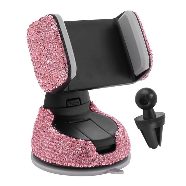 Universal Car Bracket Pink 2 in 1 Rhinestone Car Phone Holder Stand Dashboard Suction Cup Mount Air Vent Clip Bracket Holder for Smartphone Mobile phones|Universal Car Bracket|