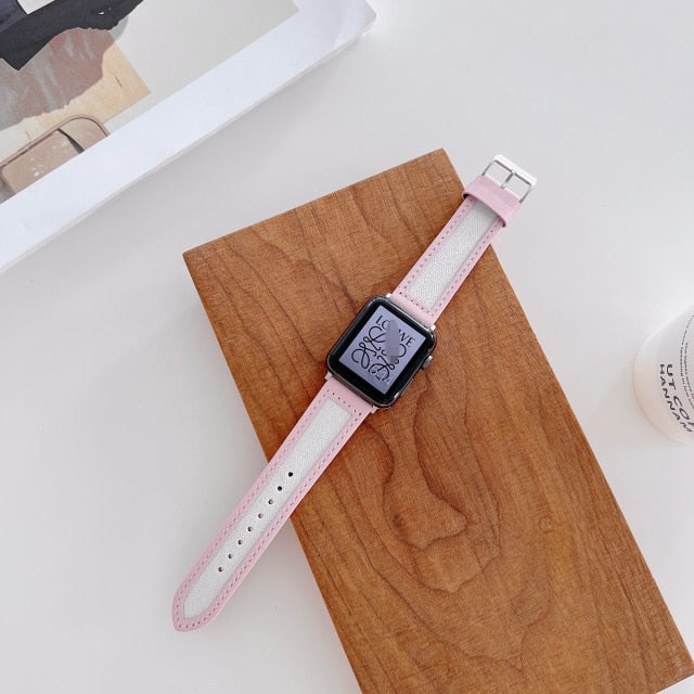 Nylon Leather Strap for Apple Watch Band Series 7 6 5 4 Leisure