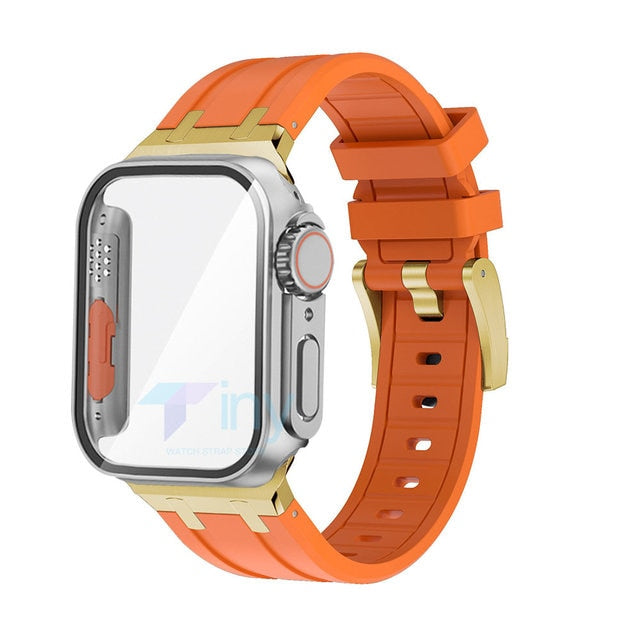 Change to Ultra Case for Apple Watch Band+Cover 8 7 6 5 4 45mm 44mm 42mm 38 Rubber Bracelet Appearance Upgrade Ultra 49mm Strap