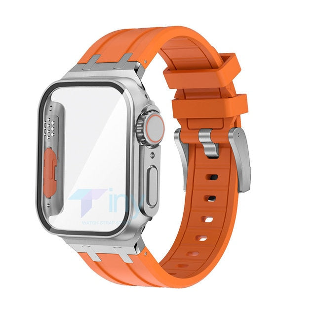Change to Ultra Case for Apple Watch Band+Cover 8 7 6 5 4 45mm 44mm 42mm 38 Rubber Bracelet Appearance Upgrade Ultra 49mm Strap