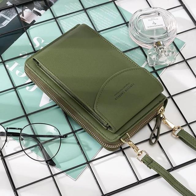 Top-Handle Bags Avocado Green New Women Purses Solid Color Leather Shoulder Strap Bag Mobile Phone Big Card Holders Wallet Handbag Pockets for Girls|Top-Handle Bags|