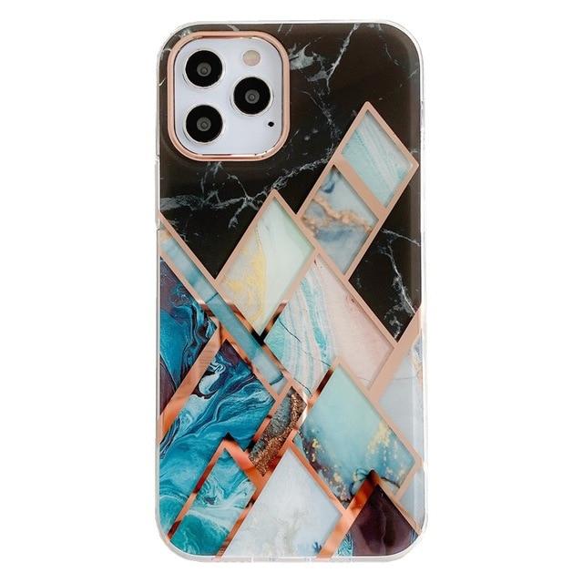 Fitted Cases for iPhone 11 12 X XR XS Pro Max Case Stylish Shiny Rose Gold Marble Design Clear Bumper Glossy TPU Soft Rubber Silicone Cover|Fitted Cases|