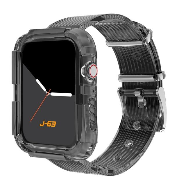 Watchbands Transparent black / 44mm series 654 SE Transparent Strap for Apple Watch Band 42mm 38mm Accessories Soft Silicone case+Bracelet band iWatch series 6 se 5 4 3 44mm 40mm|Watchbands|